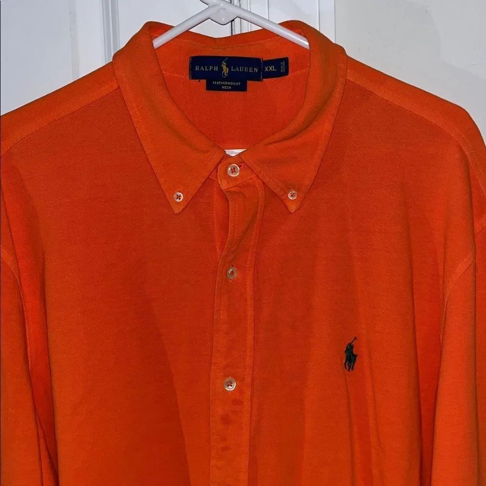 Polo Ralph Lauren Orange Featherlight Mesh w/Green Pony Button Down Shirt-XXL